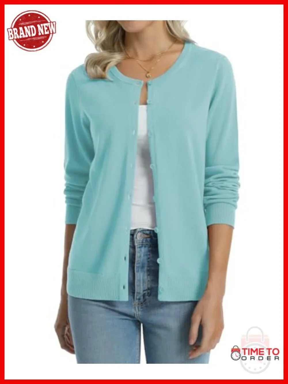 Women's 100% Cotton Knit Cardigan Lightweight Button Down Long Sleeve Casual